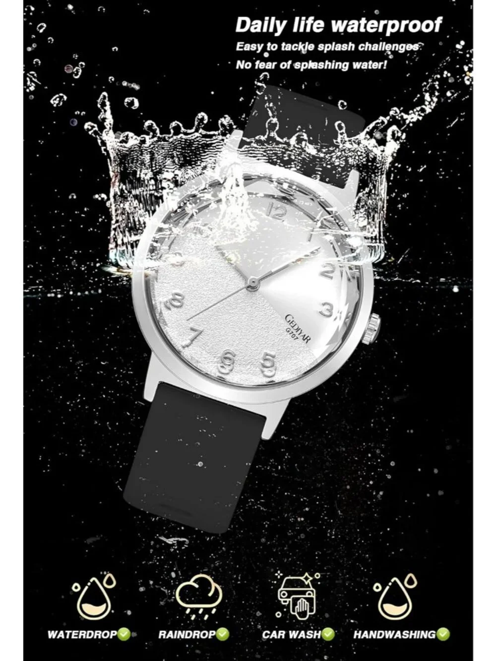 Women's Black Silver Analog Quartz Silicone Timepiece Waterproof Casual Watch